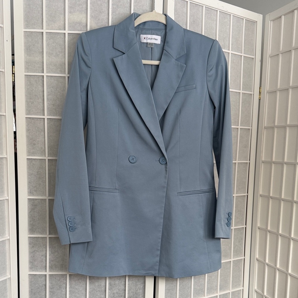 Calvin Klein Women's Blue Slate Blazer Padded Shoulders Size 6